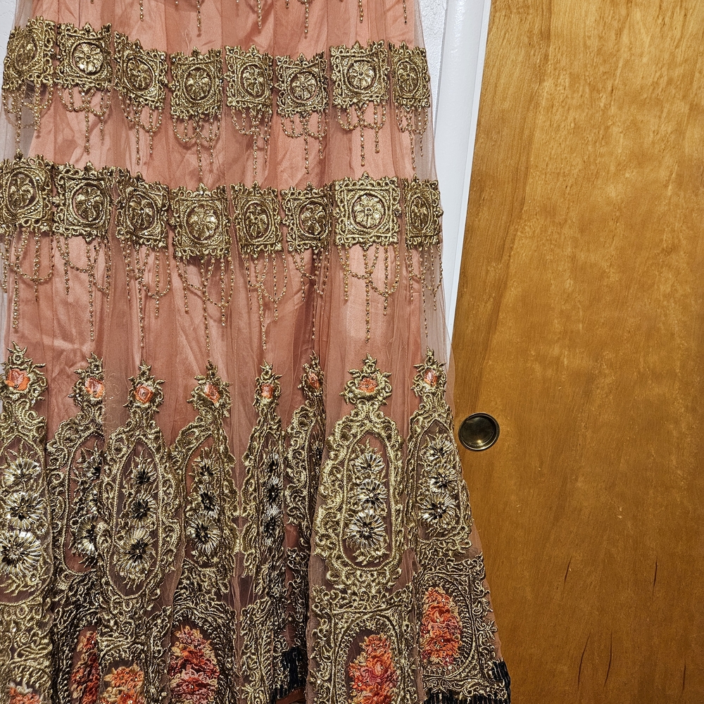 Elegant Embroidered Lengha Skirt in Pink and Gold